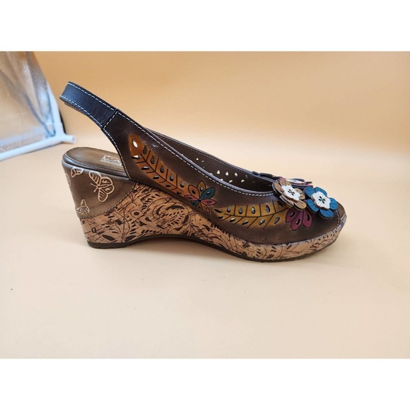 Spring Step Brown Floral Wedge Sandals - Picture 10 of 11